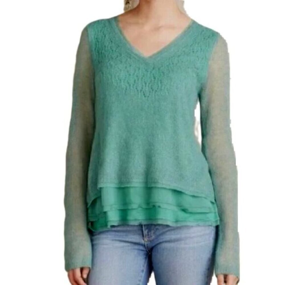 Anthropologie Alpaca Sweater Wool Blend Coquette Fairy‎ Boho Layered Green